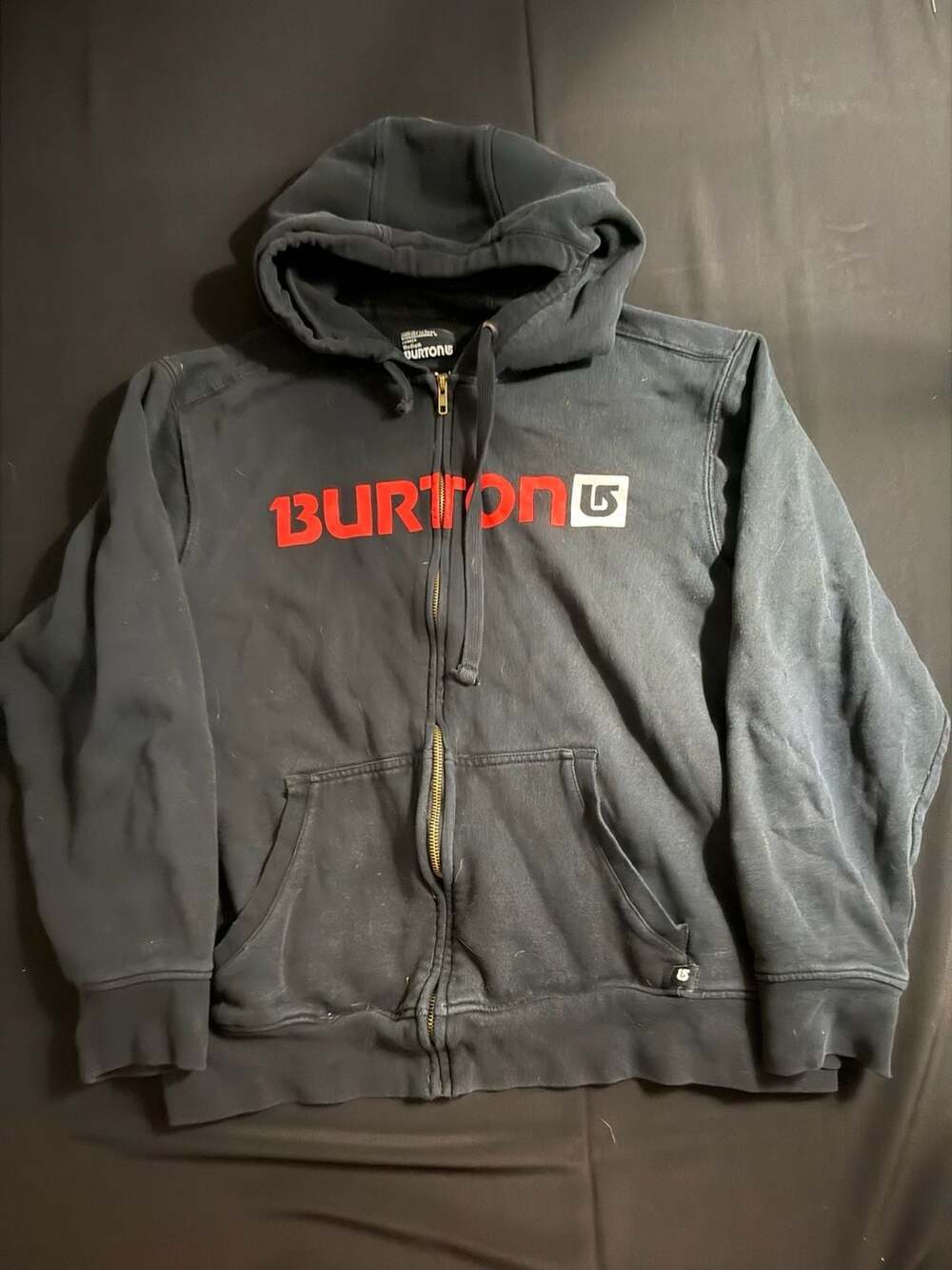 Burton Men's Black Full Zip Hoodie Sweatshirt with Red Logo Size Medium